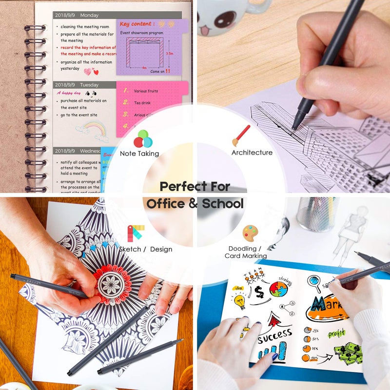 iBayam Journal Pens Fine Point Markers Fine Tip Drawing Pen Porous Fineliner Pens for Journaling Writing Note Taking Calendar Coloring Art Office School Supplies, Mars Black, 18-Pack - Image 4